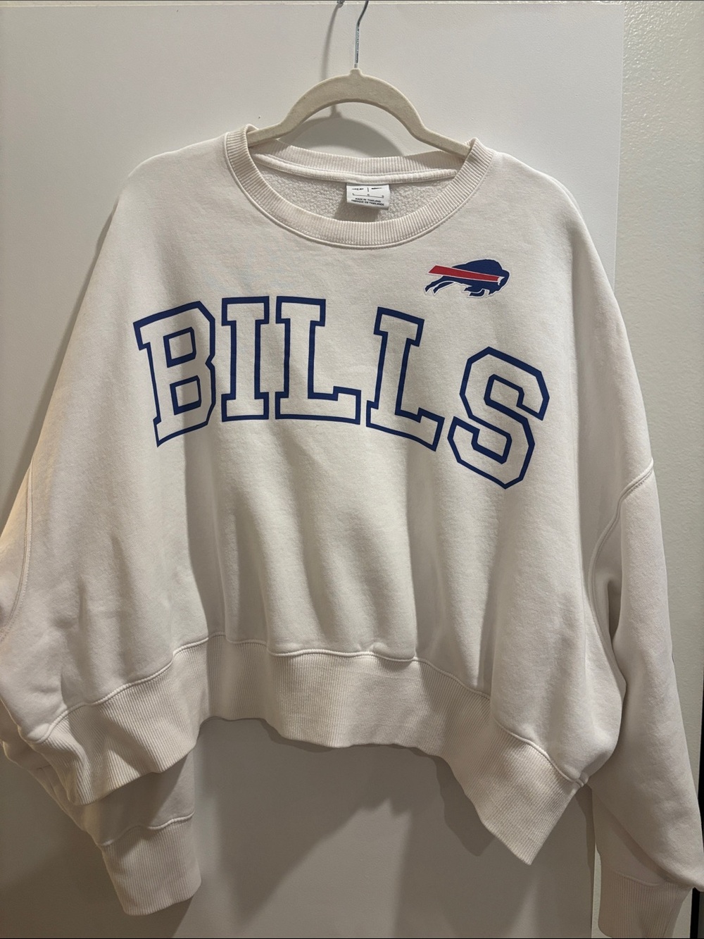 Nike White Crewneck Sweatshirt with Blue 'BILLS' Logo